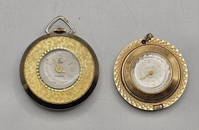 LOT of 2 Vintage Ladies' Swiss Pendant Watches: Silson Gold-Tone Engraved & Luce