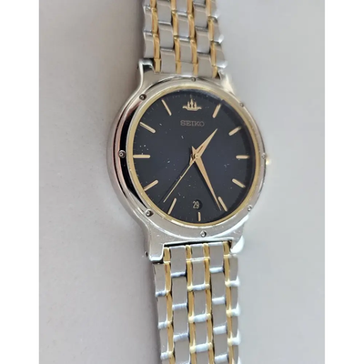 New Seiko Quartz Two-Tone Dress Watch SKE077J Hardlex Crystal in Box