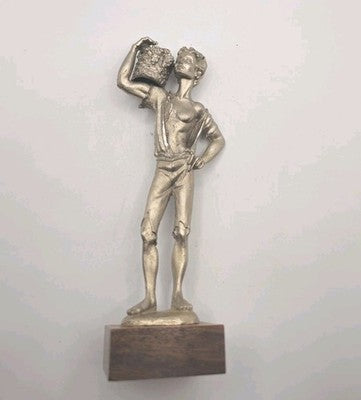 Vintage Italian PEWTER CESELLATO a MANO Figurine Boy Grape Harvester Wood Base