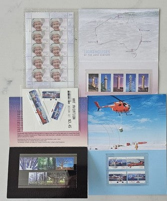 Lot of 5 Australia Post Stamp Packs & Sheets - Queen Elizabeth II, Lighthouses,