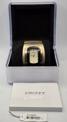 DKNY NY3605 Gold Tone Black Enamel Cuff Bangle Ladies Watch - Box & Manual