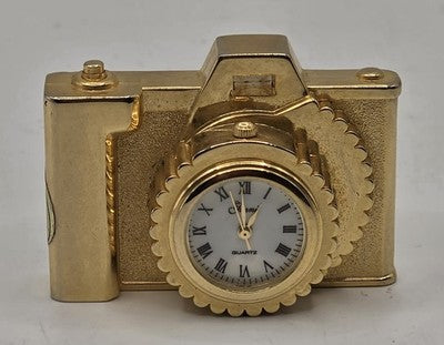Vintage Miniature Camera-Shaped Gold Tone Quartz Desk ClockRepair/Spaire