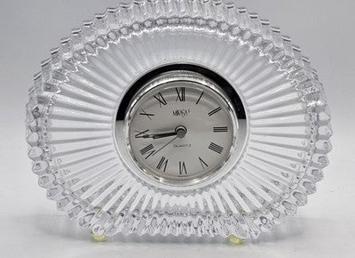 Mikasa Clear Crystal Quartz Mantle Clock Radial Ribbed Japan/Germany Roman Numer