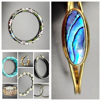 Set Of Nine Bracelet Brasses Glass Gemstone Jewellery