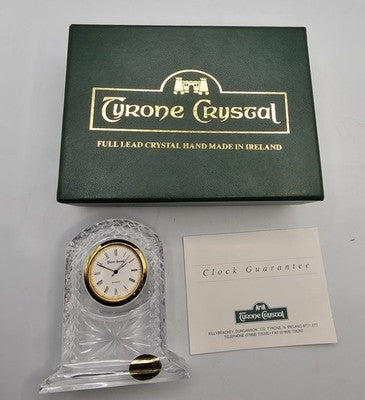 NIB TYRONE CRYSTAL Full Lead Arched Clock Hand Made in Ireland w/ Box