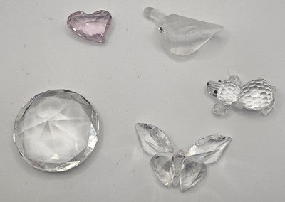 Crystal Butterfly Bear Heart Leaf Faceted Gem Lot of Five - Sold as is