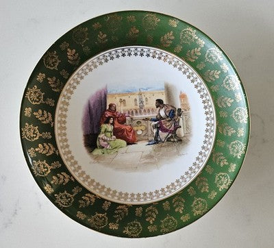 Antique Victoria Carlsbad Austria "Othello" Decorative Plate - Green & Gold Gilt