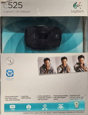 Logitech C525 720p HD Wired Webcam USB V-U0023 Foldable Auto-Focus Black