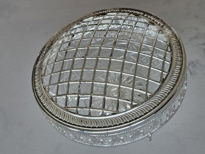 Mayell EP On Steel Cut Crystal Dish & Flower Frog Bowl Set England 15cm
