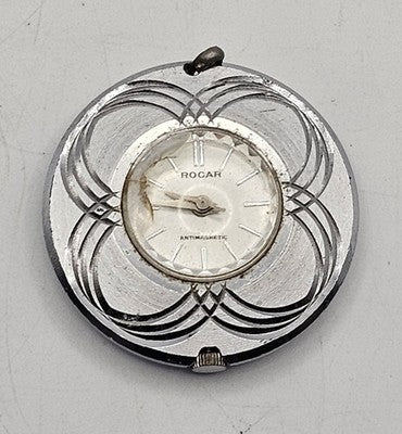 Vintage ROCAR Silver Tone Mod Abstract Geometric Design Pendant Fob Watch