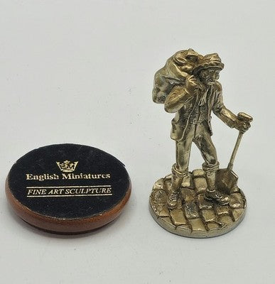 English Miniatures Victorian Coal Man Figurine Metal Worker with Sack & Shovel