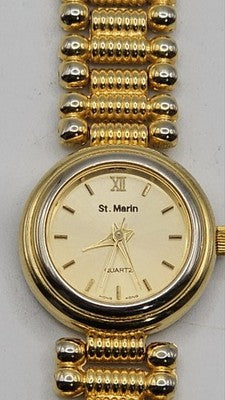 St. Marin Gold-Tone Quartz Watch with Two-Tone Beaded Stretch Band – Working