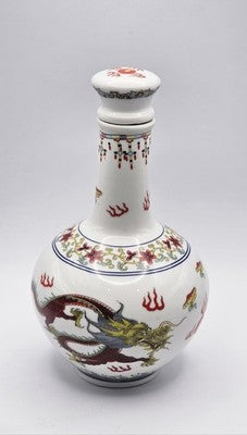Porcelain Chinese Vintage Jingdezhen Ceramic Dragon Wine Decanter Bottle 21cm Ta