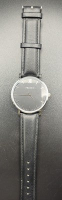 Frankie Minimalist Oval Black Dial Leather Strap Watch (Swiss Movement)-Working