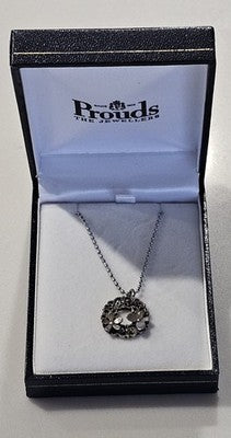Vintage Prouds Sterling Silver 925 Marcasite Floral Wreath Pendant Necklace