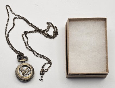 Vintage POCKET WATCH WITH CHAIN, BRONZE TONE UNKNOWN BRAND- Sold as-is