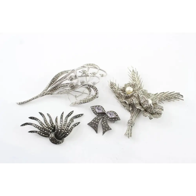 Sterling Silver Brooch Set – Marcasite & Simulated Pearl Floral x4 (65 g)
