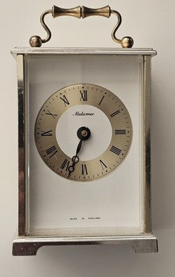 Vintage Metamec Carriage Clock - Brass & Silver Tone - Made in England - Roman