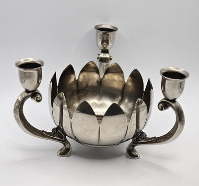 Vintage Silverplate Scalloped Centerpiece Bowl and 3-Light Candelabra