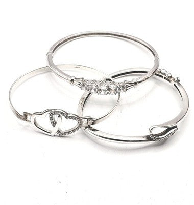 Sterling Silver Bangles Stone Set Modernist Faceted x 3 (34g)