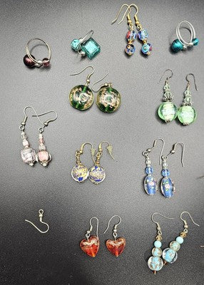 Set Of 13+2 Glass Gemstone Earrings&3 Rings for Women Fashion Jewelry
