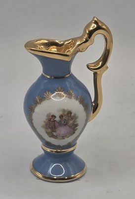 Vintage Limoges France Light Blue & Gold Fragonard Courting Couple Miniature Pit