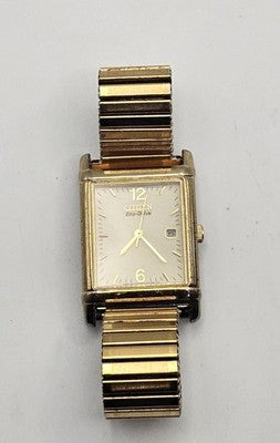 Citizen Eco-Drive Rectangular Gold Tone Watch Expanding Stretch Band GN-0-S