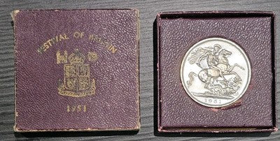 1951 "Festival of Britain" 5 Shillings / Crown + Box. 38.5mm, 28.4 grams.
