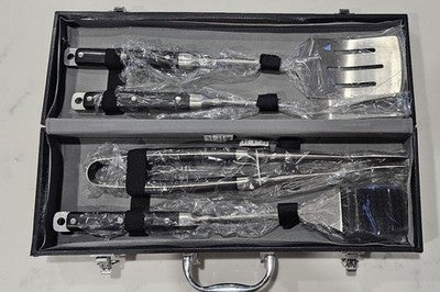 Professional 4-Piece Stainless Steel BBQ Grill Tool Set with Heavy Duty Carrying