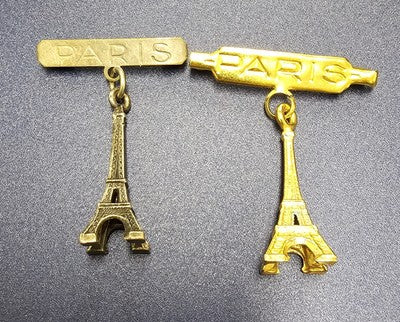 Paris 3D Dangle Eiffel Tower Brooch Pin 1.5" Vintage Gold& Silver Tone Souvenir