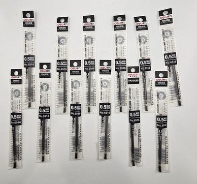 Deli No. 6916 Black 0.5mm Gel Ink Pen Refills (Lot of 12)