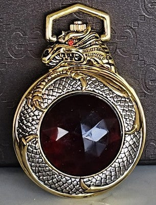 Pocket Watch Unique Dragon Design with Red Crystal Stone Arabic Number Dial Gift