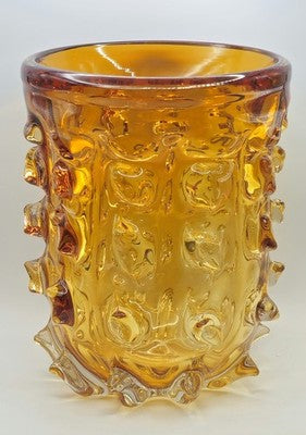 Antique Mid‑Century Modern Amber Textured Glass Vase 20*25cm - Rare Decorative