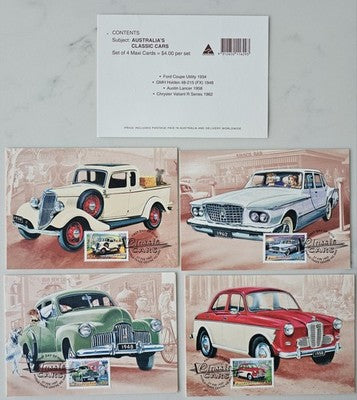 Australia's Classic Cars Maxi Cards 1994 Set of 4 First Day Covers FDC MNH