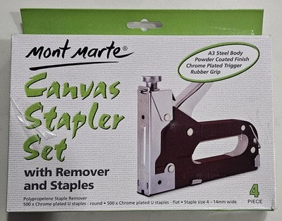 Mont Marte Canvas Stapler Set with Remover and 1000 Staples - 4 Piece Kit (MAXX