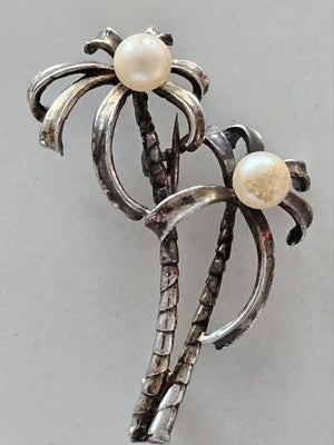 Silver Palm Tree and Pearl Brooch