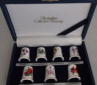 Thimble Collection Australian Collectors Treasury Wildflower Ceramic Set of 7