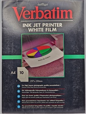 Verbatim Inkjet Printer White Film A4 10 Sheets