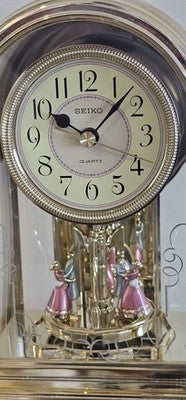 Vintage Seiko Quartz Anniversary Mantel Clock with Rotating Dancing Couple