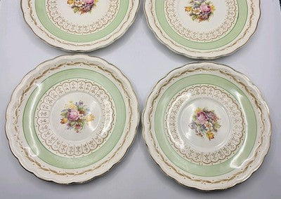 Antique 4x Woods Ware England Floral & Gold Scalloped Dessert Plate (circa1930s)
