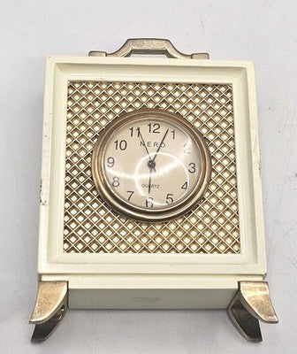 VINTAGE NERO QUARTZ DESK/TRAVEL CLOCK Gold Tone Square In Working Condition