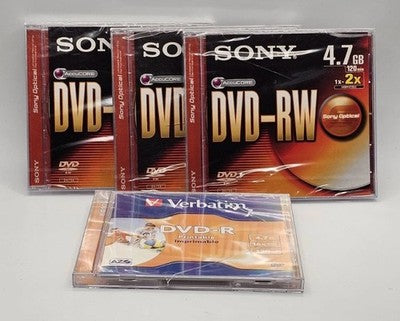 3xSony DVD-RW & 1xVerbatim DVD-R Recordable Discs Lot