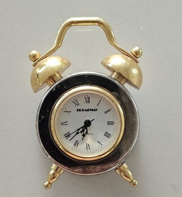 Miniature Broadway Quartz Table Clock Gold Silver Tone Carriage Alarm Style
