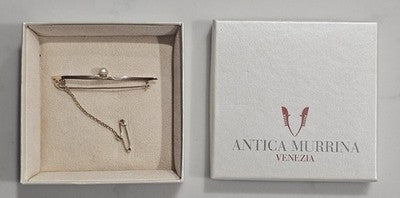 Antique 15ct Gold Cultured Pearl Bar Brooch with Safety Chain & Box 3.3gr