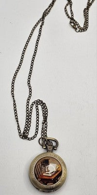 Pocket Watch Necklace Antique Bronze Tone Hunter Case Quartz Squirrel Picture