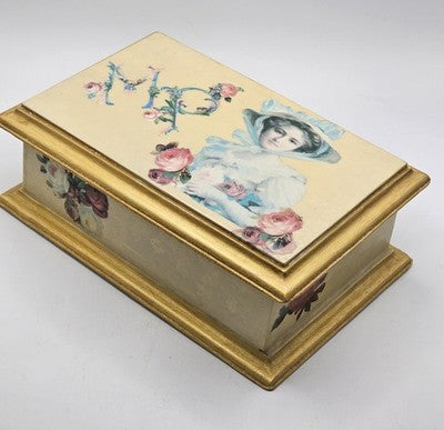 Decorative Trinket Jewelry Storage Box Vintage Wooden Chest Hand Painted 23*16*8