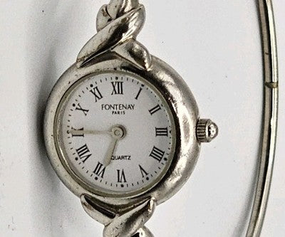 Vintage Fontenay Paris Quartz Silver Tone Bangle Watch E 801- For Parts/Spare
