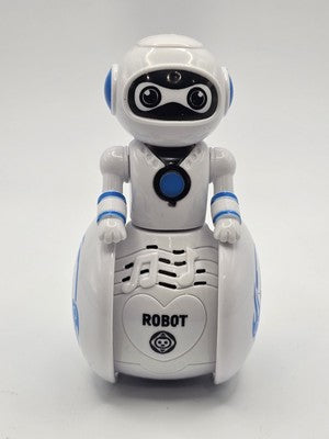 New Cute White & Blue Tumbler Robot Toy Music Lights Kids Gift Boys Girls
