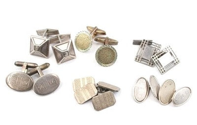Sterling Silver Cufflinks Antique Gold on Silver Etched Cutwork x 6 (49g)