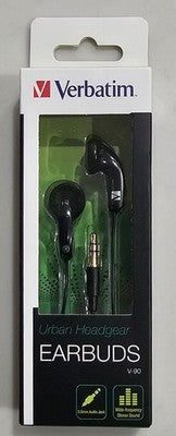 Verbatim Earbuds Stereo In Ear Headphones Head Set w/3.5mm Audio Jack Black